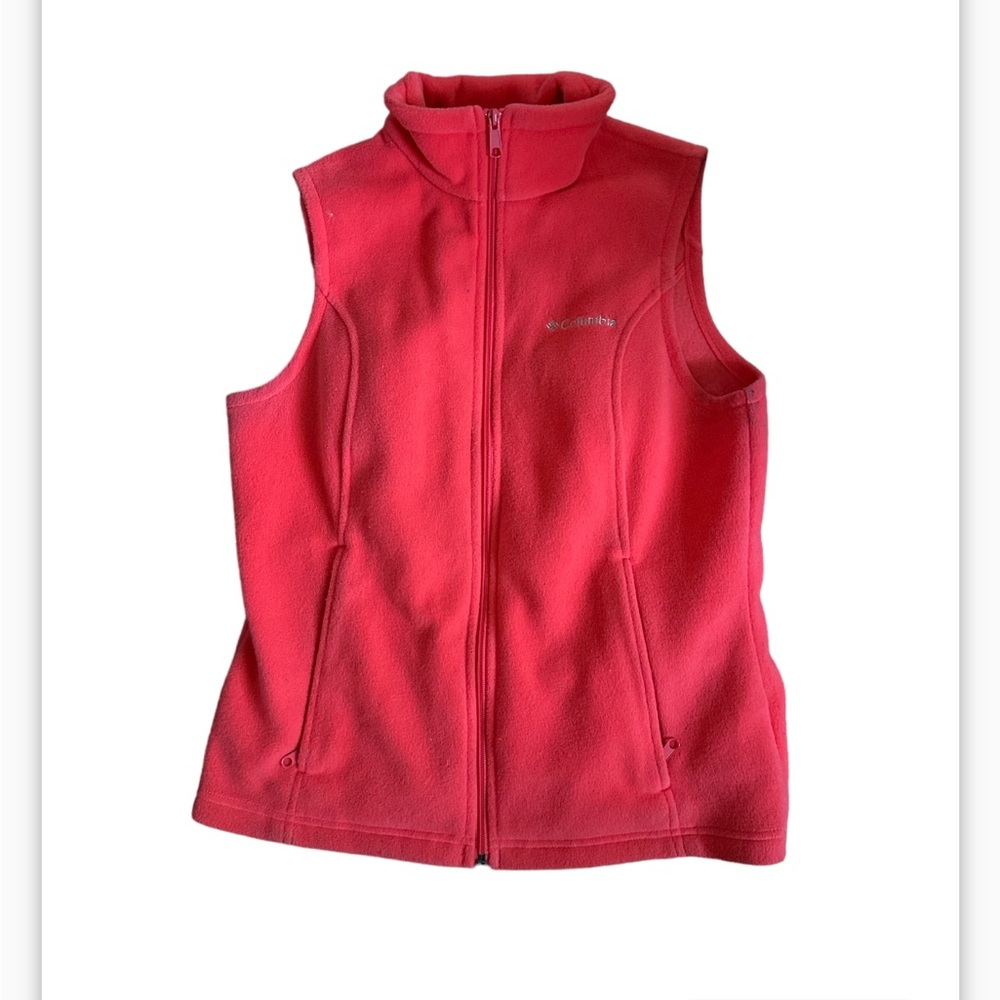 Columbia Bright Salmon Fleece Zip-Up Vest with Pockets—Size Medium